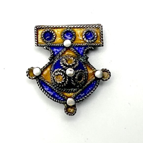 1990s Berber Enamel Small Blue/Yellow Pendant—From the Bazaars of Marrakesh—GUC - Picture 3 of 8